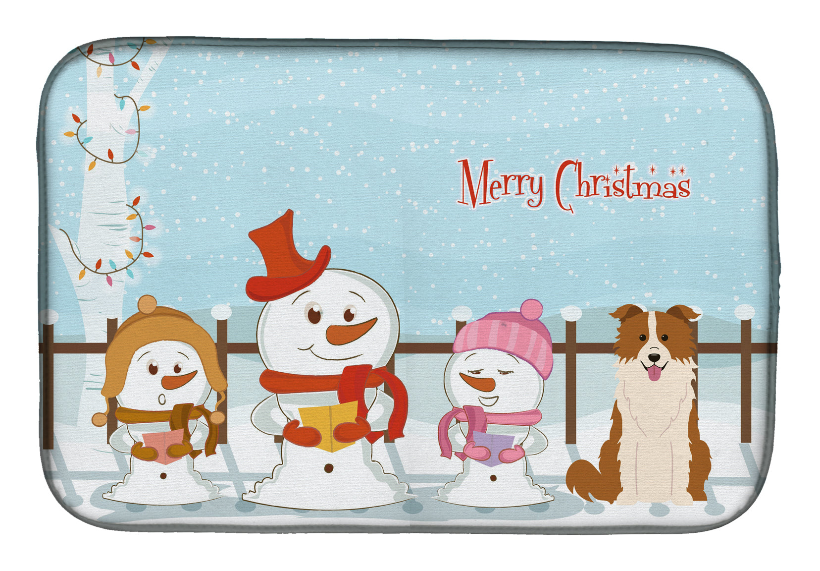 Merry Christmas Carolers Border Collie Red White Dish Drying Mat Absorbent Dish Drying Mat Pad for Kitchen Counter Dish Drainer Mat for Countertop, 14 x 21", Multicolor