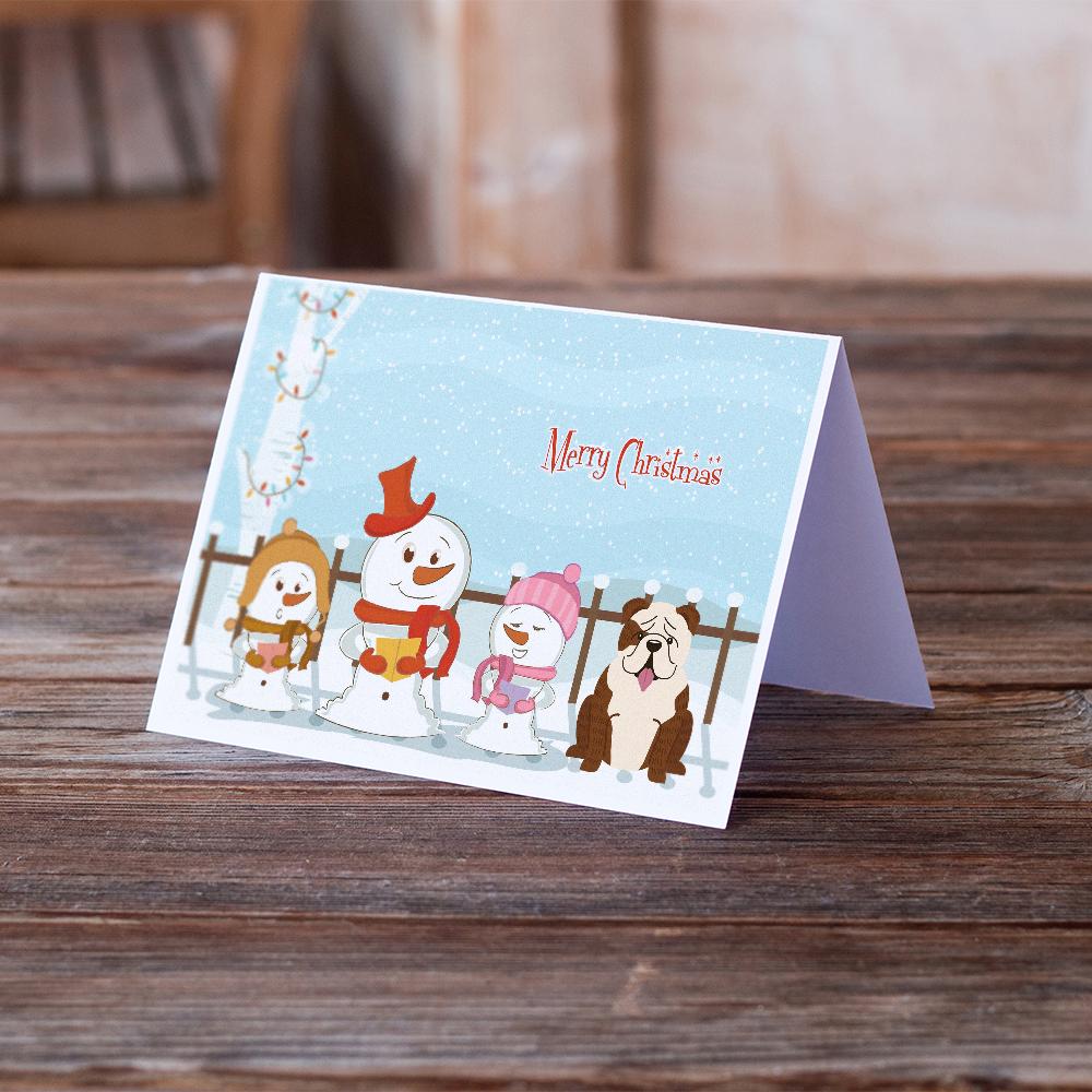 Merry Christmas Carolers English Bulldog Brindle White Greeting Cards Pack of 8 Blank Cards with Envelopes Whimsical A7 Size 5x7