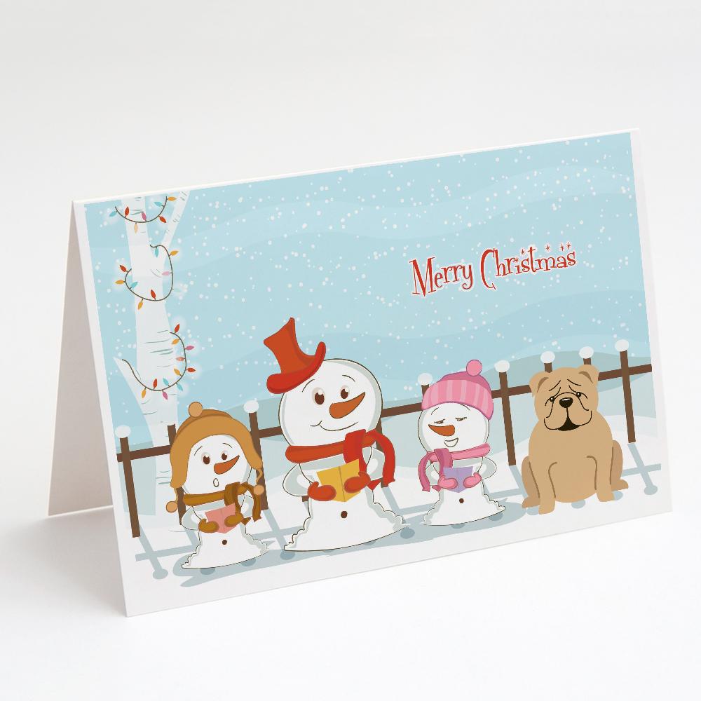 Merry Christmas Carolers English Bulldog Fawn Greeting Cards Pack of 8 Blank Cards with Envelopes Whimsical A7 Size 5x7