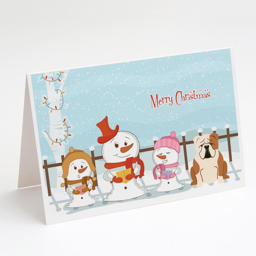 Merry Christmas Carolers English Bulldog Fawn White Greeting Cards Pack of 8 Blank Cards with Envelopes Whimsical A7 Size 5x7