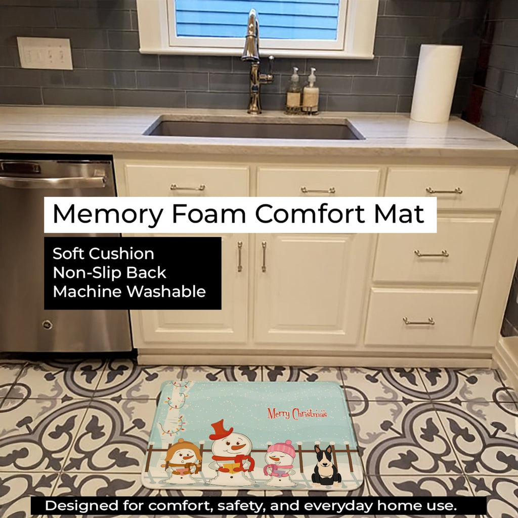 Merry Christmas Carolers Bull Terrier Black White Memory Foam Kitchen Mat Machine Washable Anti-Fatigue Cushion Comfort Bath or Kitchen Rug