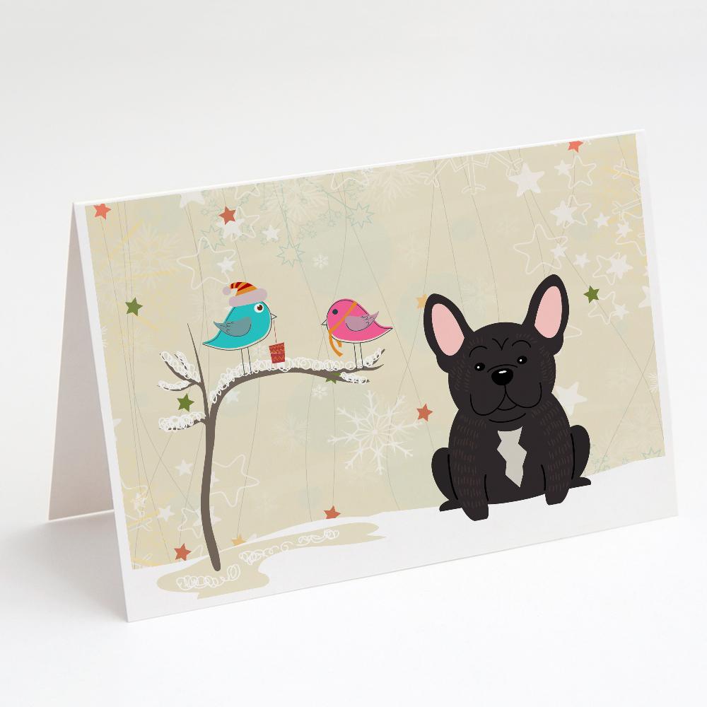 Christmas Presents between Friends French Bulldog - Brindle Greeting Cards Pack of 8 Blank Cards with Envelopes Whimsical A7 Size 5x7
