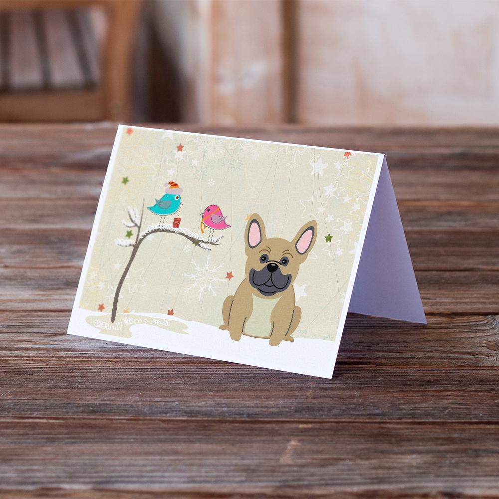Christmas Presents between Friends French Bulldog - Cream Greeting Cards Pack of 8 Blank Cards with Envelopes Whimsical A7 Size 5x7