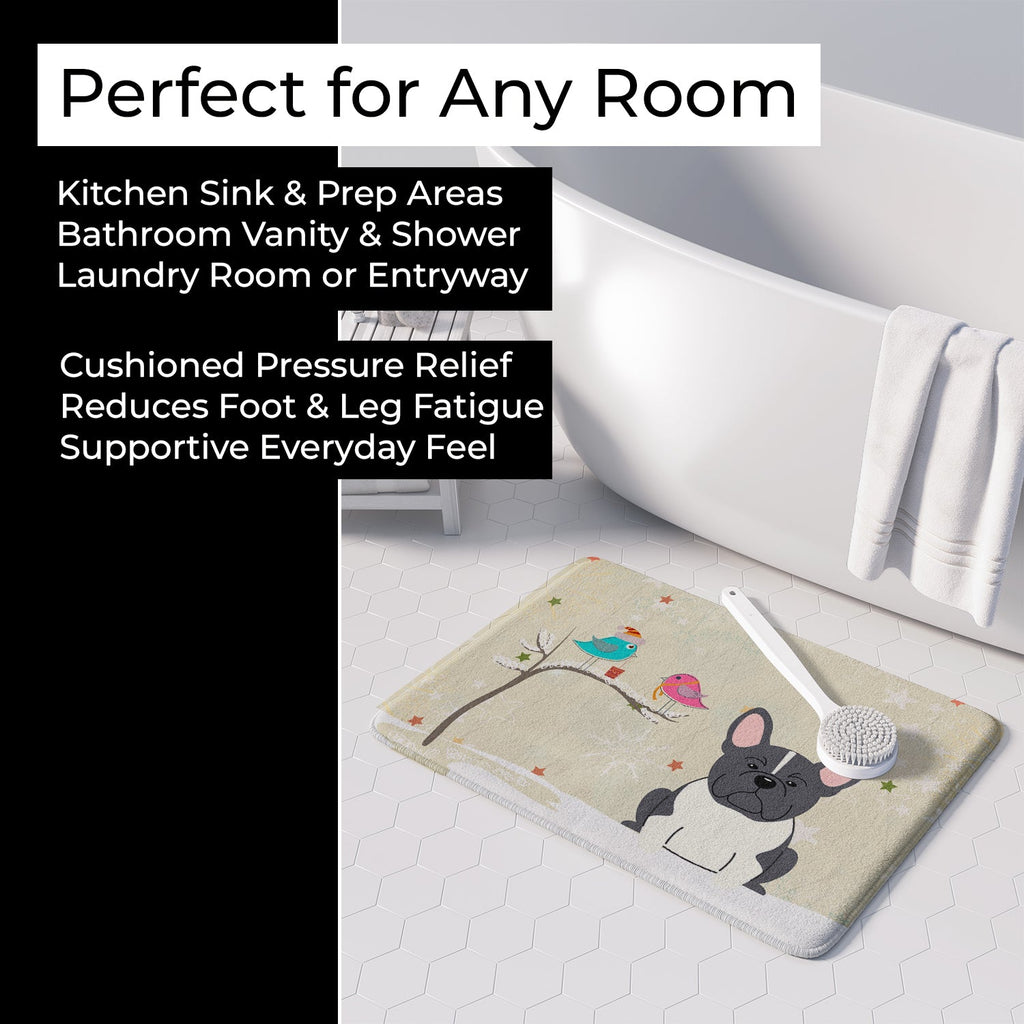 Christmas Presents between Friends French Bulldog - Black and White Memory Foam Kitchen Mat Machine Washable Anti-Fatigue Cushion Comfort Bath or Kitchen Rug