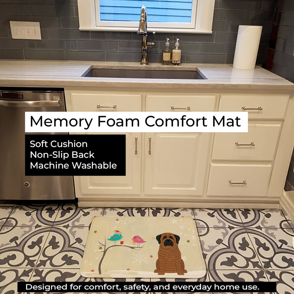Christmas Presents between Friends Mastiff - Brindle Memory Foam Kitchen Mat Machine Washable Anti-Fatigue Cushion Comfort Bath or Kitchen Rug