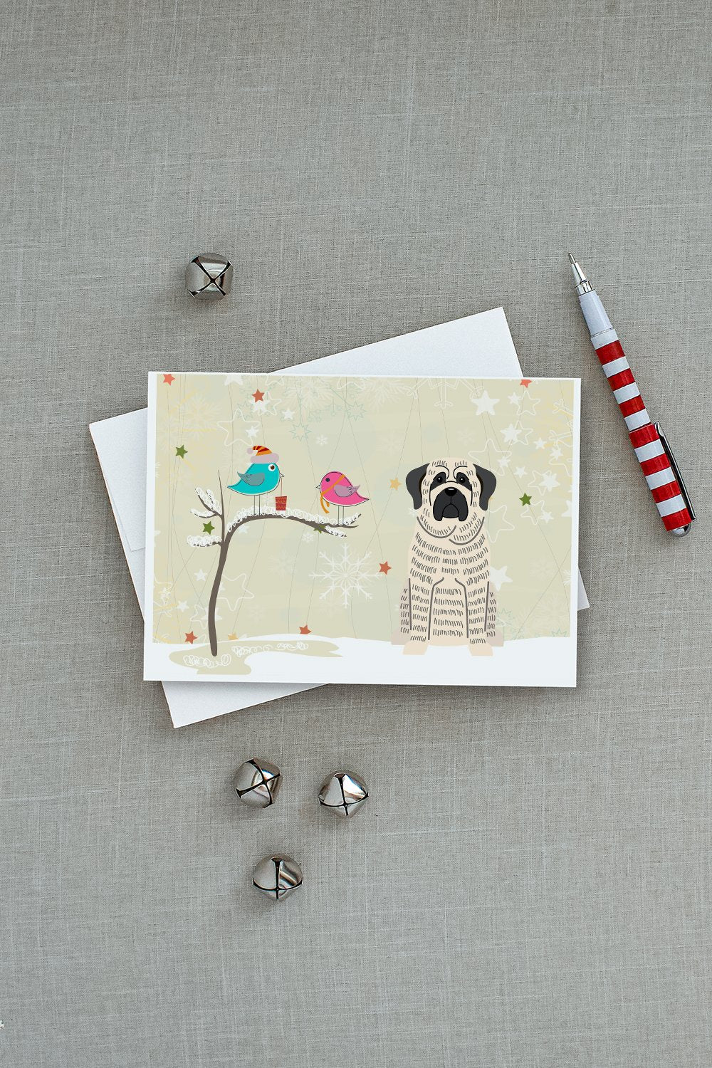 Christmas Presents between Friends Mastiff - Brindle and White Greeting Cards Pack of 8 Blank Cards with Envelopes Whimsical A7 Size 5x7