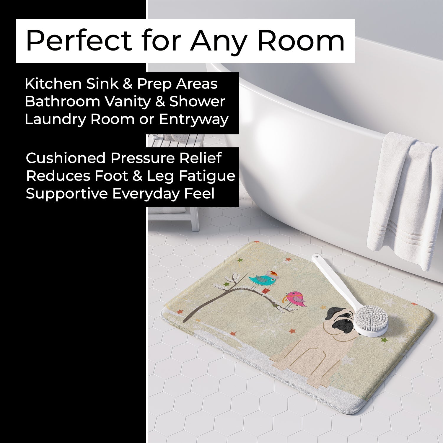 Christmas Presents between Friends Mastiff - White Memory Foam Kitchen Mat Machine Washable Anti-Fatigue Cushion Comfort Bath or Kitchen Rug