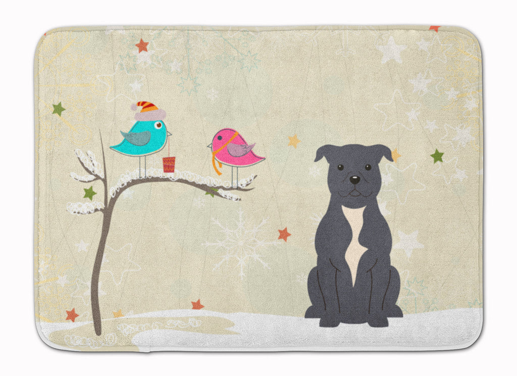 Christmas Presents between Friends Bull Terrier - Blue Memory Foam Kitchen Mat Machine Washable Anti-Fatigue Cushion Comfort Bath or Kitchen Rug