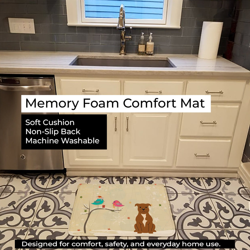 Christmas Presents between Friends Bull Terrier - Brown Memory Foam Kitchen Mat Machine Washable Anti-Fatigue Cushion Comfort Bath or Kitchen Rug