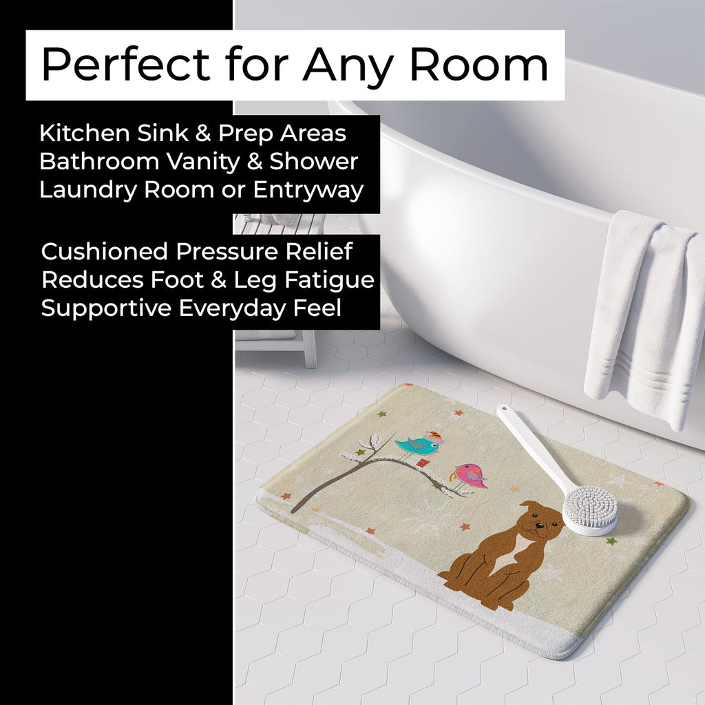 Christmas Presents between Friends Bull Terrier - Brown Memory Foam Kitchen Mat Machine Washable Anti-Fatigue Cushion Comfort Bath or Kitchen Rug