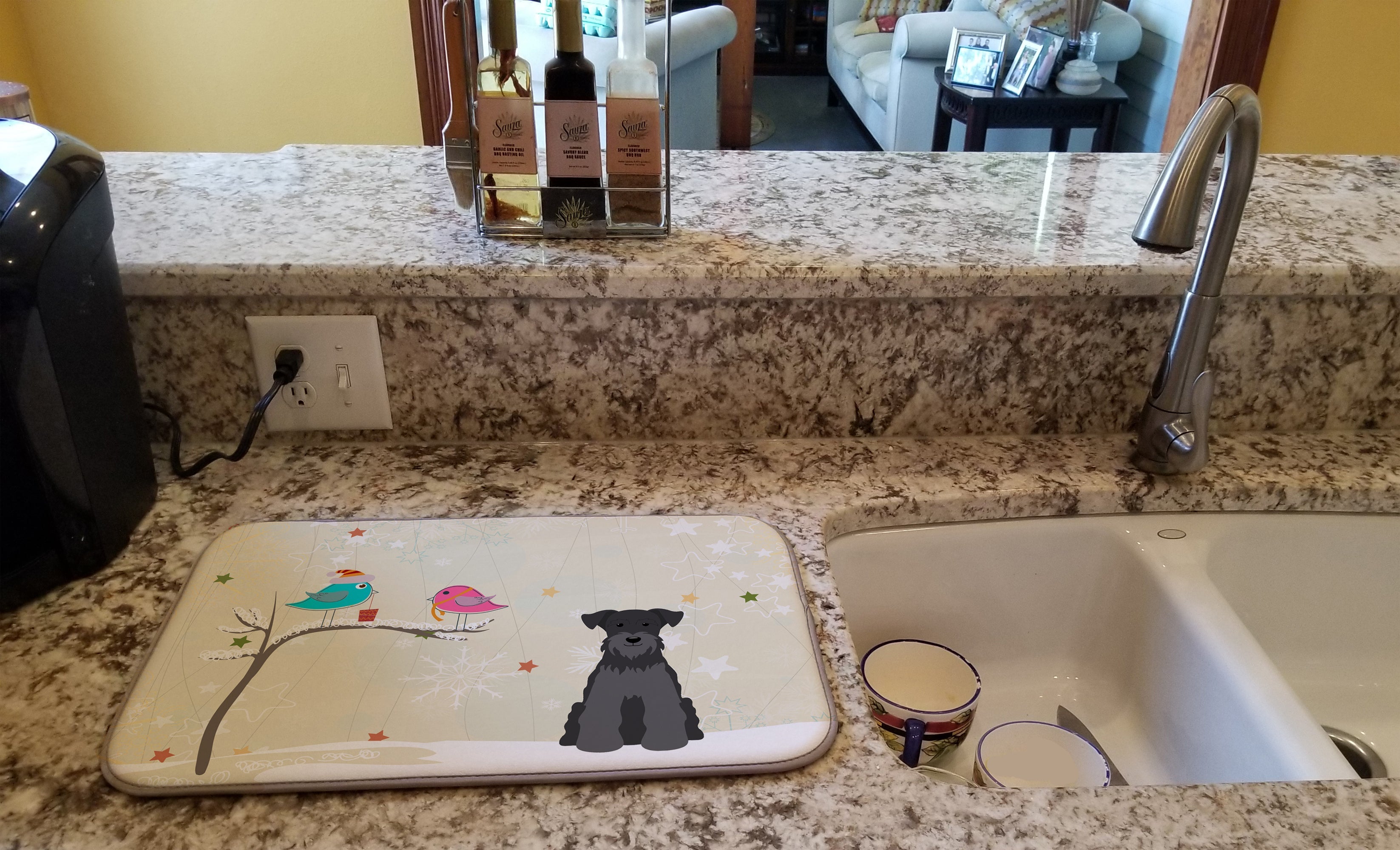 Christmas Presents between Friends Schnauzer - Black Dish Drying Mat Absorbent Dish Drying Mat Pad for Kitchen Counter Dish Drainer Mat for Countertop, 14 x 21", Multicolor