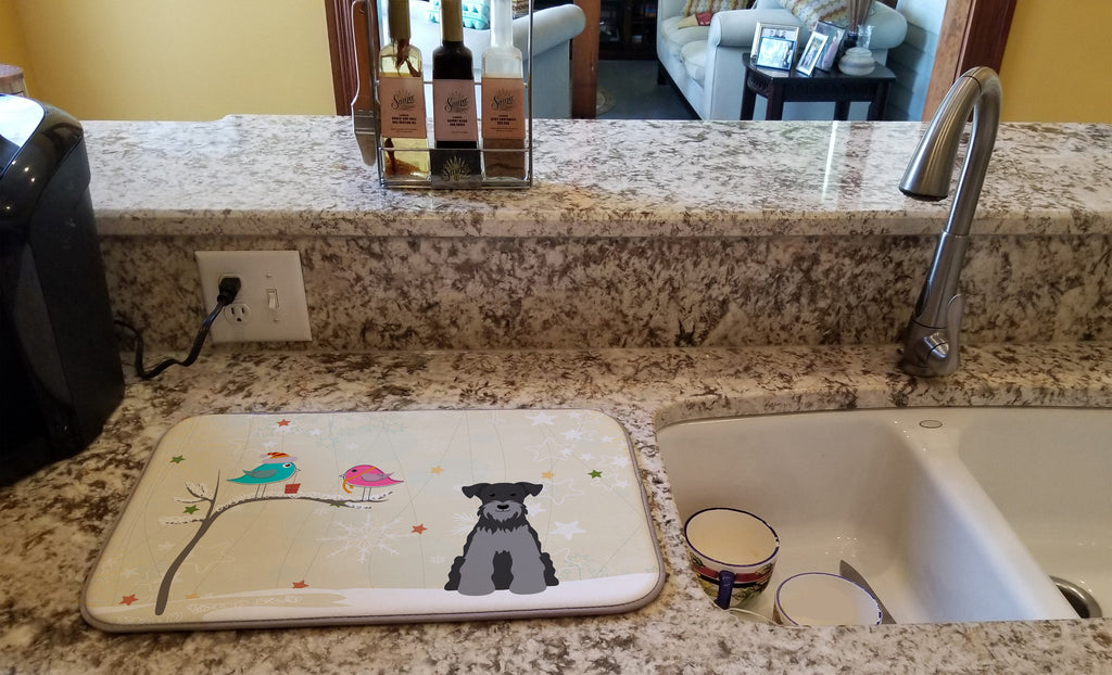 Christmas Presents between Friends Schnauzer - Black and Silver Dish Drying Mat Absorbent Dish Drying Mat Pad for Kitchen Counter Dish Drainer Mat for Countertop, 14 x 21", Multicolor