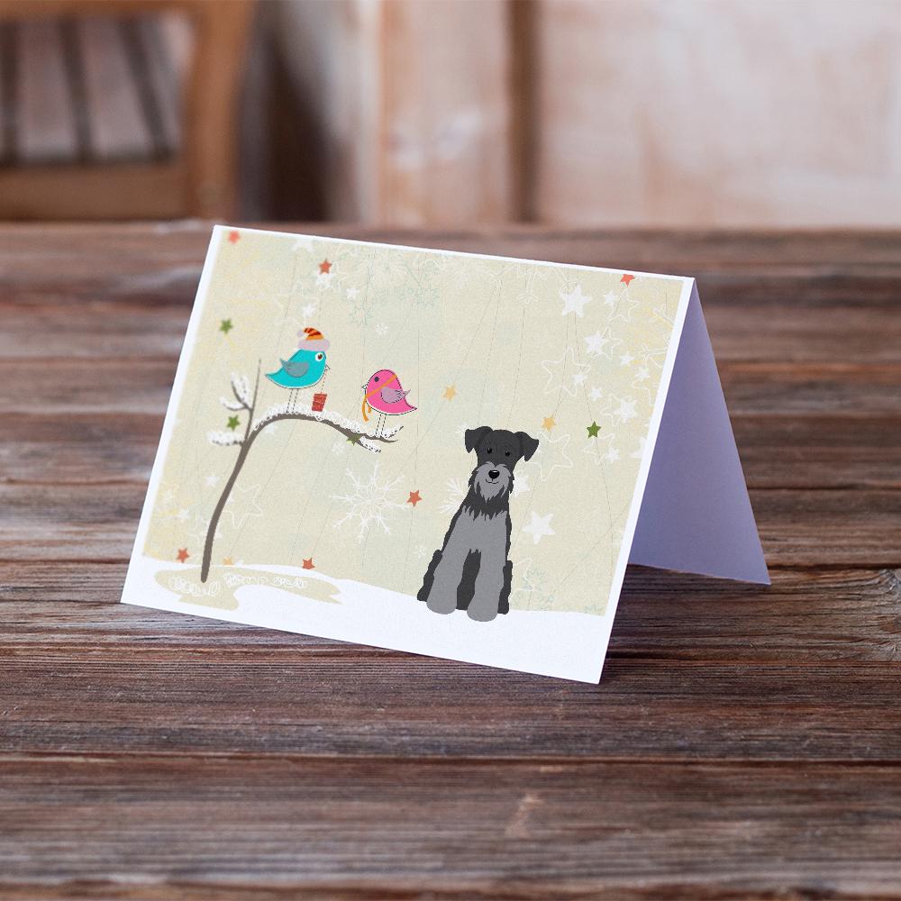 Christmas Presents between Friends Schnauzer - Black and Silver Greeting Cards Pack of 8 Blank Cards with Envelopes Whimsical A7 Size 5x7
