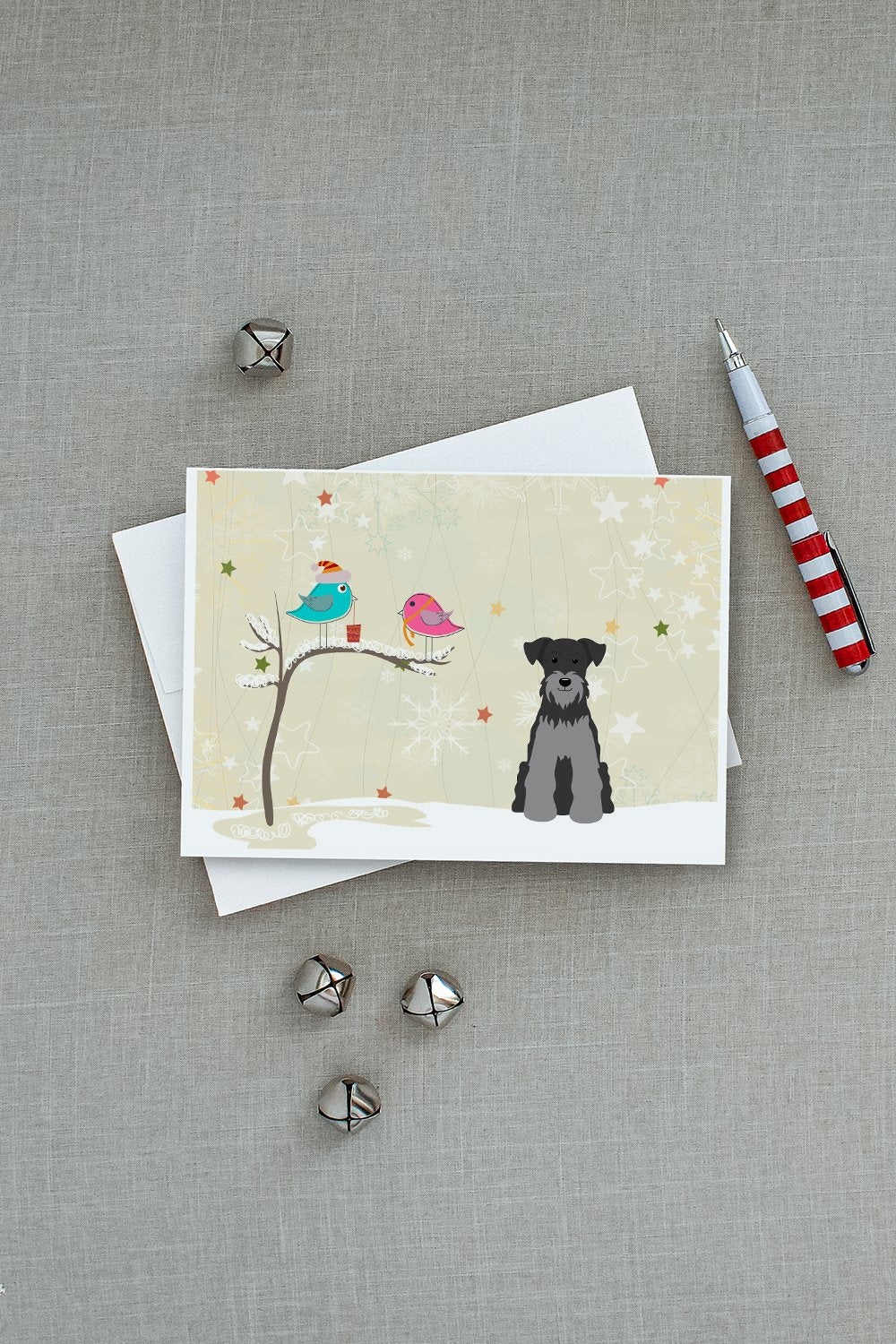 Christmas Presents between Friends Schnauzer - Black and Silver Greeting Cards Pack of 8 Blank Cards with Envelopes Whimsical A7 Size 5x7