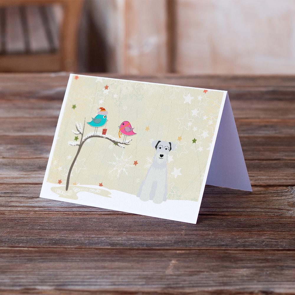 Christmas Presents between Friends Schnauzer - White Greeting Cards Pack of 8 Blank Cards with Envelopes Whimsical A7 Size 5x7