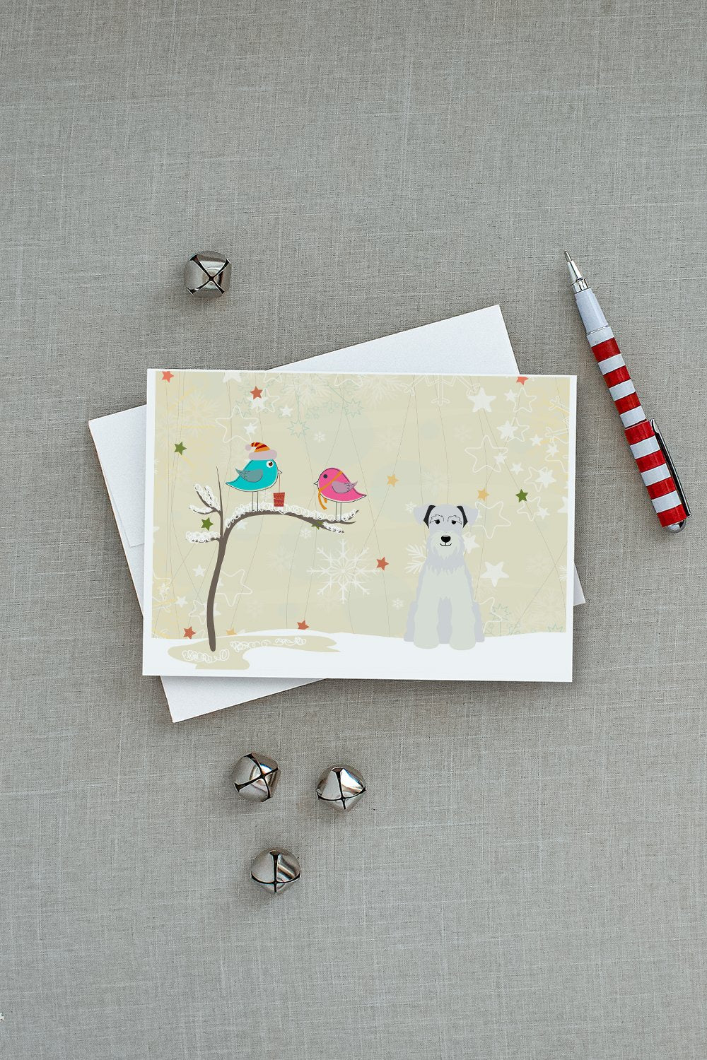 Christmas Presents between Friends Schnauzer - White Greeting Cards Pack of 8 Blank Cards with Envelopes Whimsical A7 Size 5x7