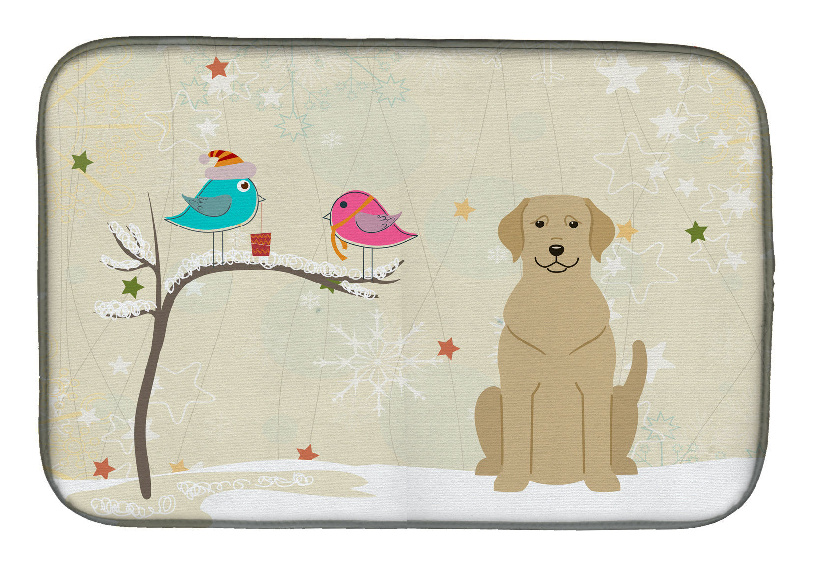 Christmas Presents between Friends Labrador Retriever - Yellow Dish Drying Mat Absorbent Dish Drying Mat Pad for Kitchen Counter Dish Drainer Mat for Countertop, 14 x 21", Multicolor