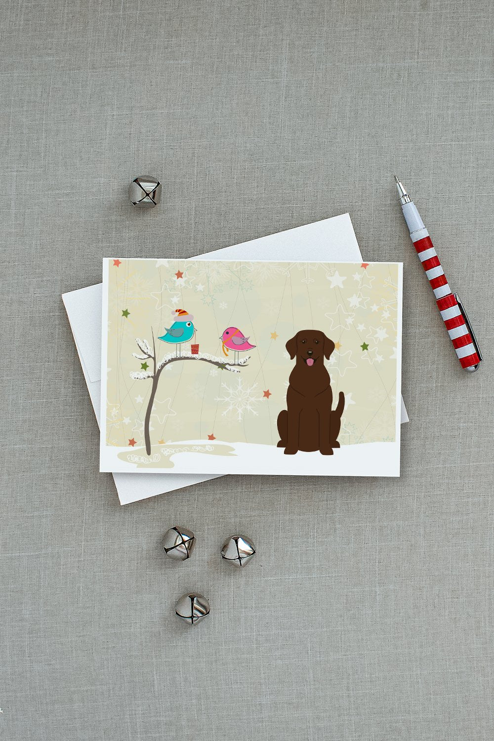 Christmas Presents between Friends Labrador Retriever - Chocolate Greeting Cards Pack of 8 Blank Cards with Envelopes Whimsical A7 Size 5x7
