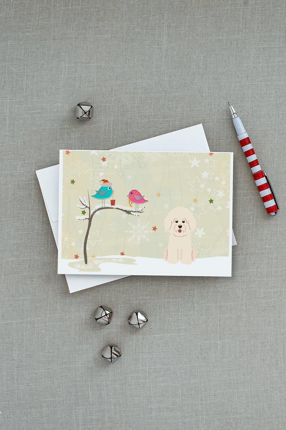Christmas Presents between Friends Bichon Frise Greeting Cards Pack of 8 Blank Cards with Envelopes Whimsical A7 Size 5x7
