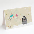 Christmas Presents between Friends Shih Tzu - Black and Silver Greeting Cards Pack of 8 Blank Cards with Envelopes Whimsical A7 Size 5x7