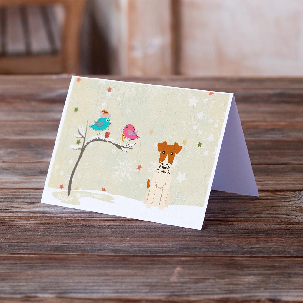 Christmas Presents between Friends Fox Terrier - Wire Greeting Cards Pack of 8 Blank Cards with Envelopes Whimsical A7 Size 5x7