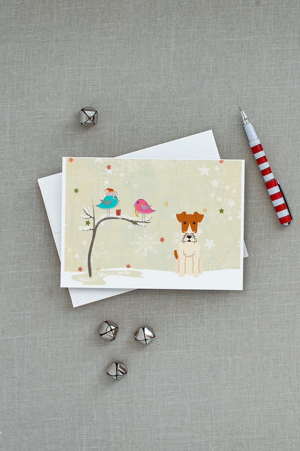 Christmas Presents between Friends Fox Terrier - Wire Greeting Cards Pack of 8 Blank Cards with Envelopes Whimsical A7 Size 5x7