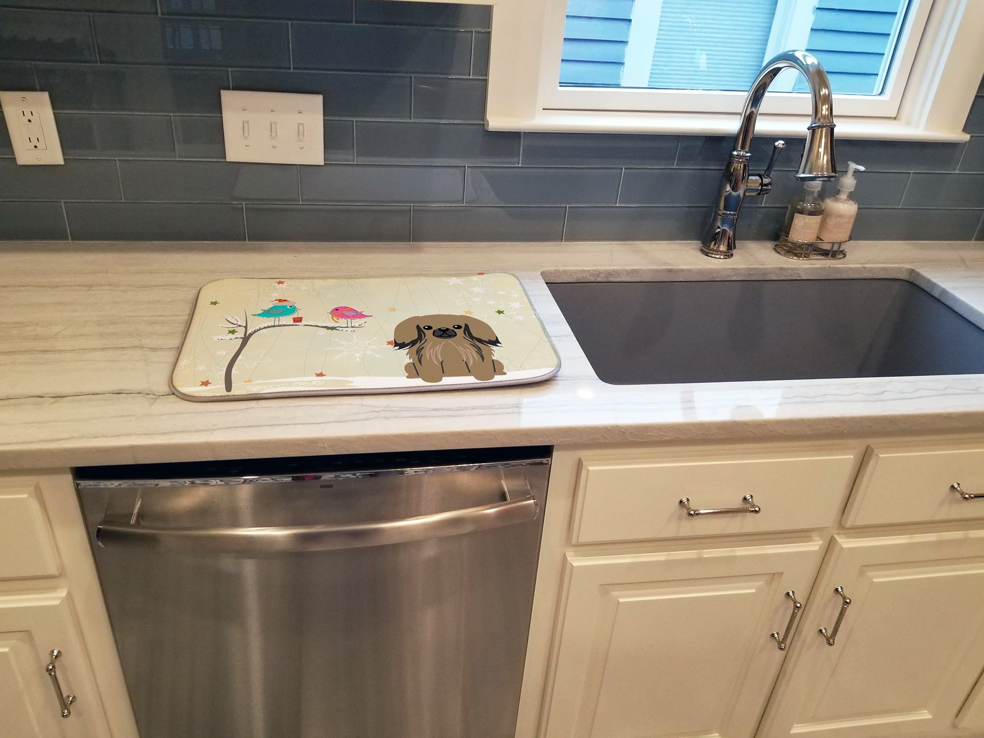 Christmas Presents between Friends Pekingese - Tan Dish Drying Mat Absorbent Dish Drying Mat Pad for Kitchen Counter Dish Drainer Mat for Countertop, 14 x 21", Multicolor