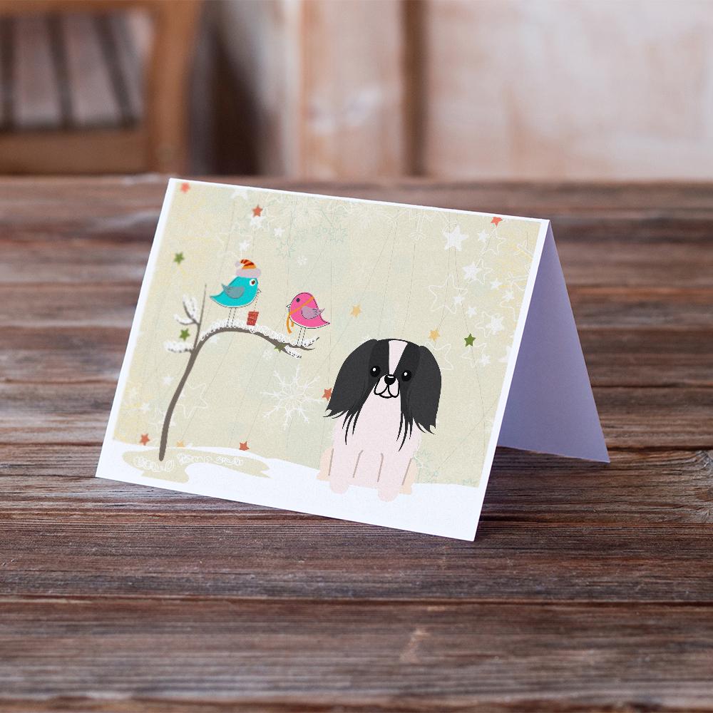 Christmas Presents between Friends Pekingese - Black and White Greeting Cards Pack of 8 Blank Cards with Envelopes Whimsical A7 Size 5x7