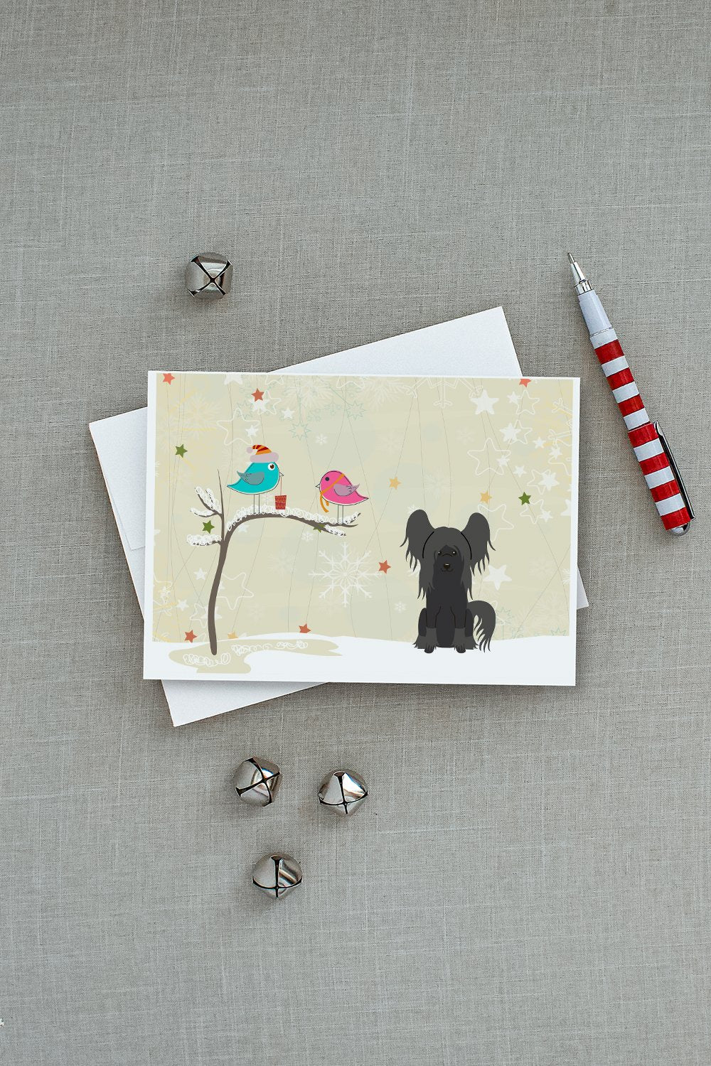 Christmas Presents between Friends Chinese Crested - Black Greeting Cards Pack of 8 Blank Cards with Envelopes Whimsical A7 Size 5x7