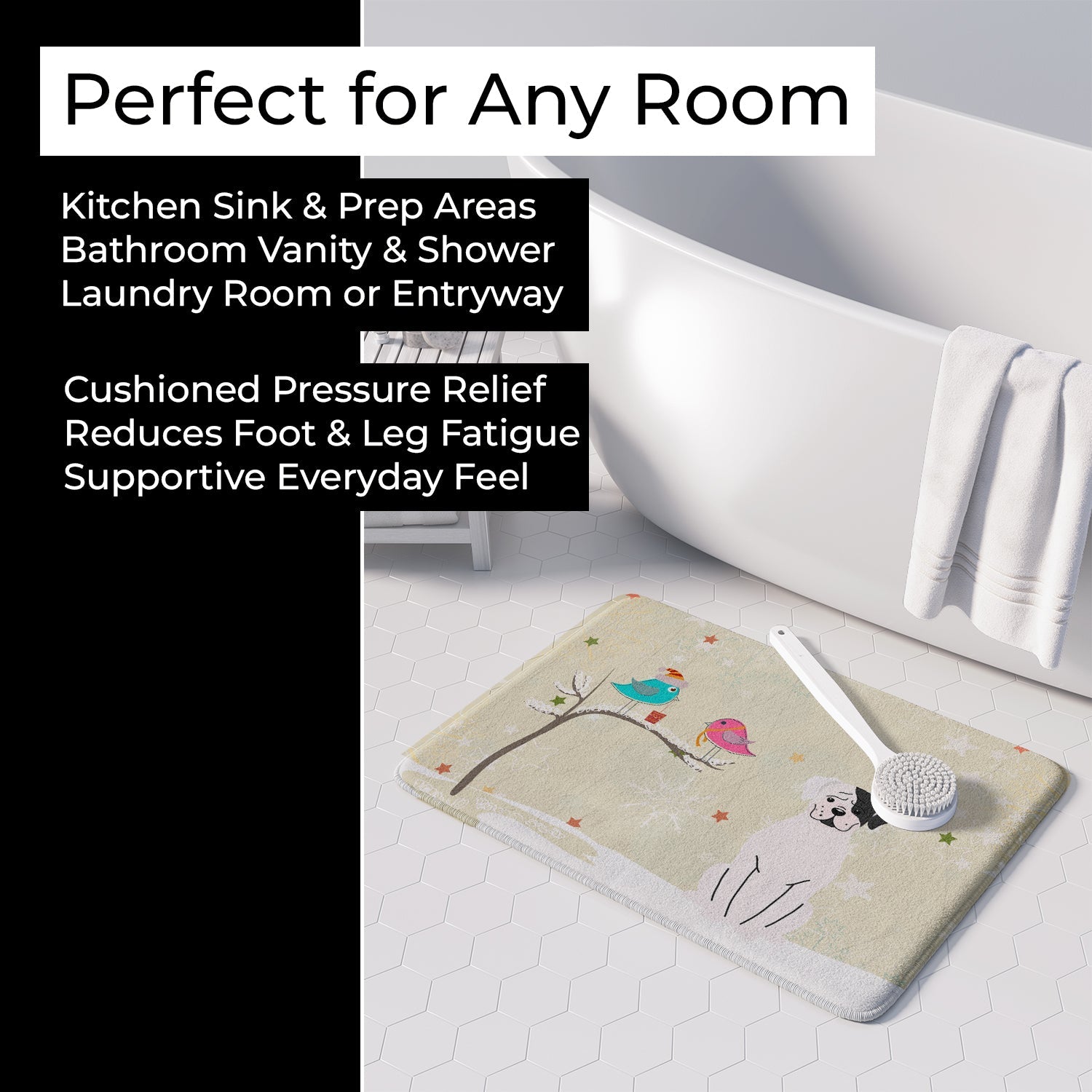 Christmas Presents between Friends Boxer - White Memory Foam Kitchen Mat Machine Washable Anti-Fatigue Cushion Comfort Bath or Kitchen Rug