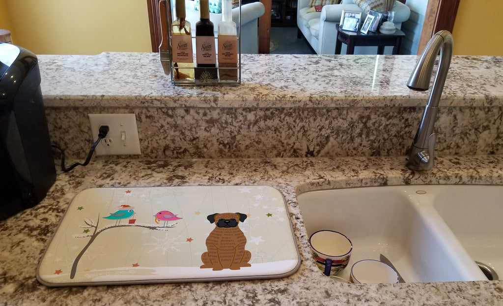 Christmas Presents between Friends Boxer - Brindle Dish Drying Mat Absorbent Dish Drying Mat Pad for Kitchen Counter Dish Drainer Mat for Countertop, 14 x 21", Multicolor
