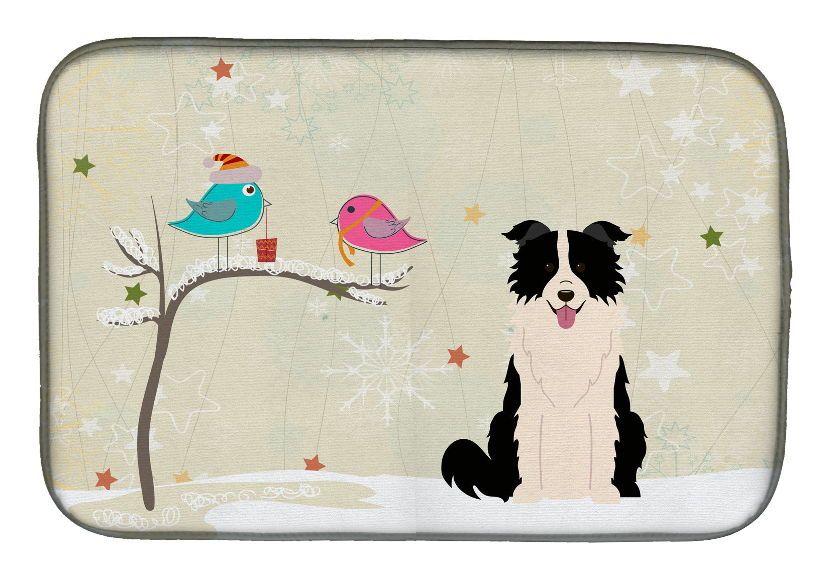 Christmas Presents between Friends Border Collie - Black and White Dish Drying Mat Absorbent Dish Drying Mat Pad for Kitchen Counter Dish Drainer Mat for Countertop, 14 x 21", Multicolor