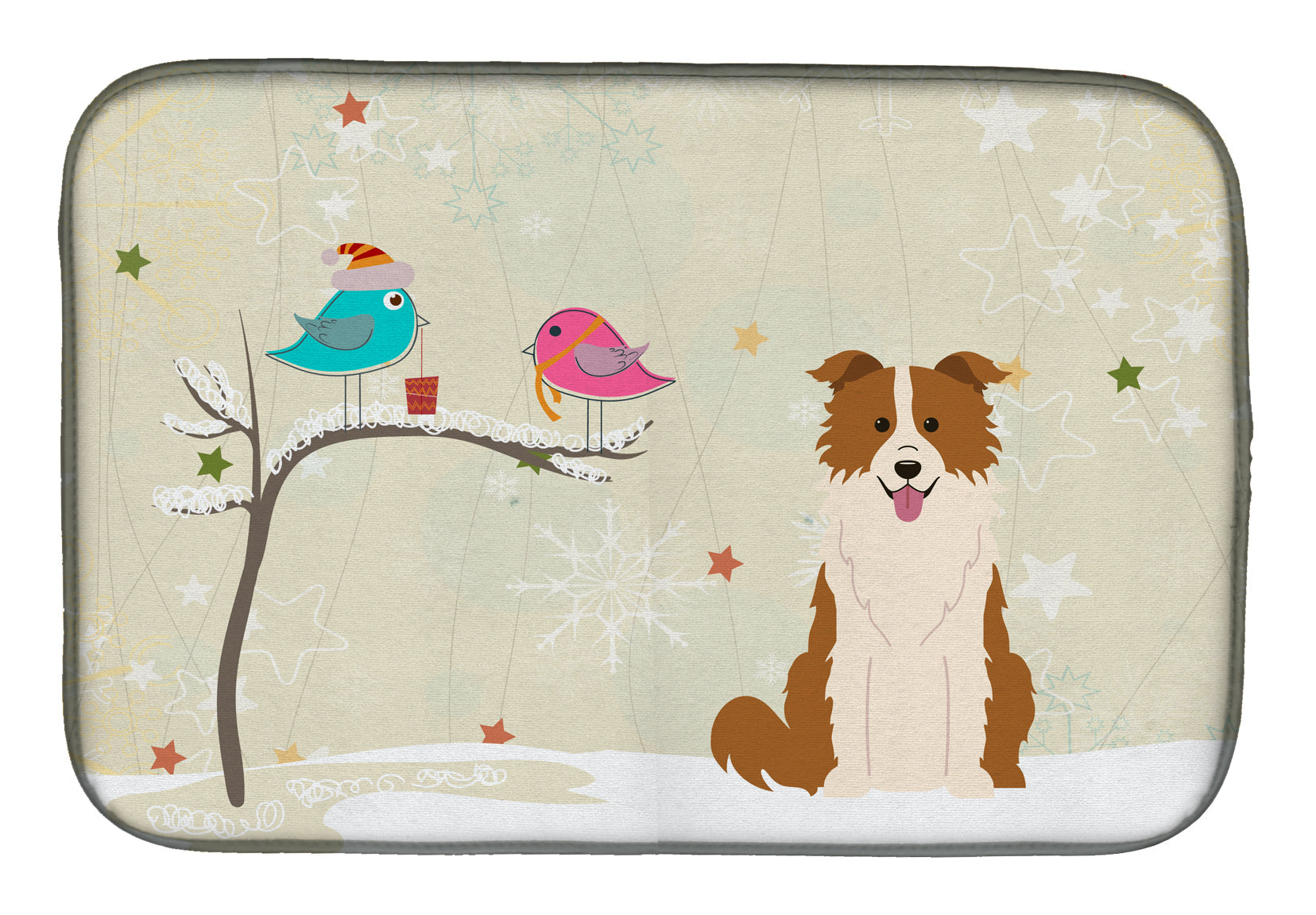 Christmas Presents between Friends Border Collie - Red and White Dish Drying Mat Absorbent Dish Drying Mat Pad for Kitchen Counter Dish Drainer Mat for Countertop, 14 x 21", Multicolor