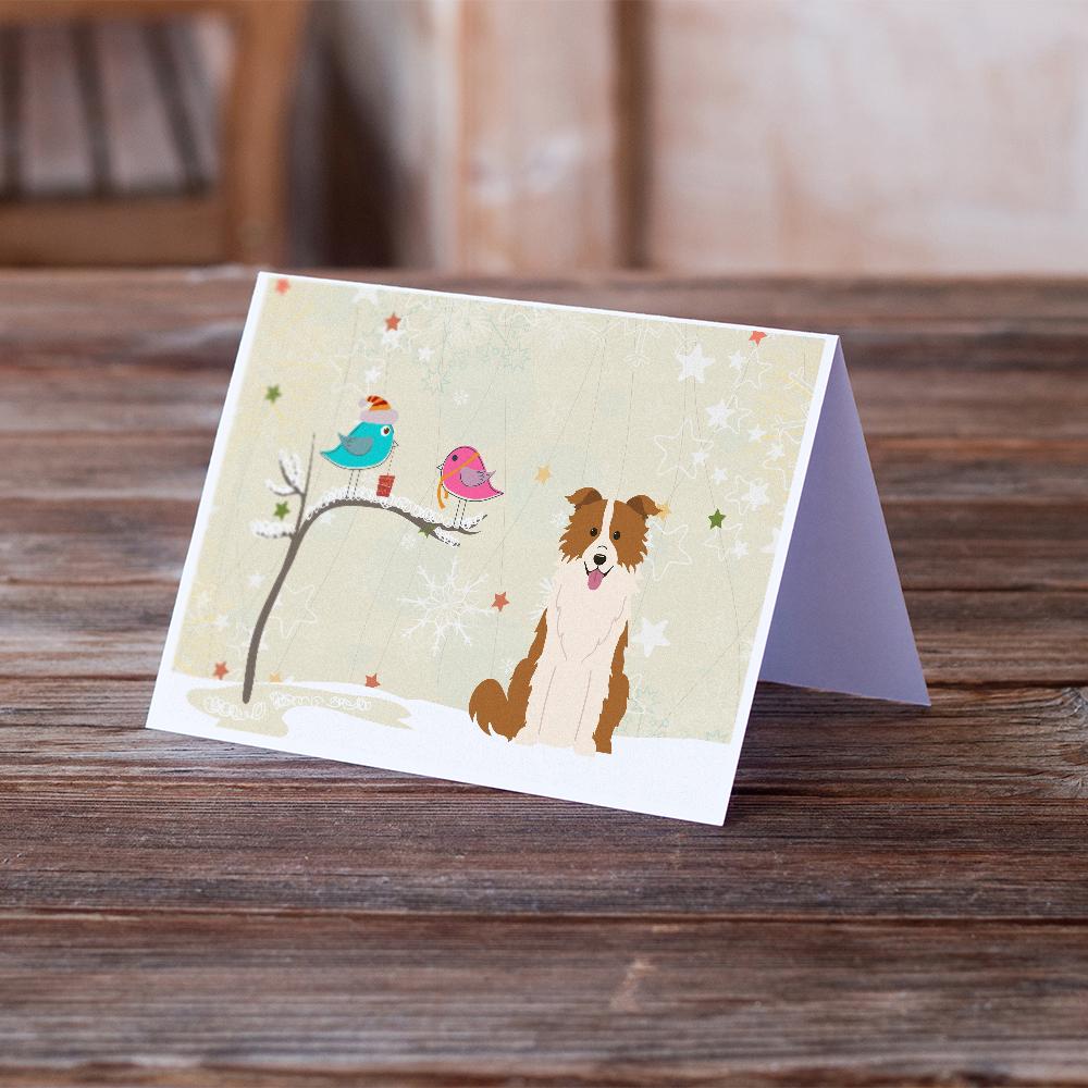 Christmas Presents between Friends Border Collie - Red and White Greeting Cards Pack of 8 Blank Cards with Envelopes Whimsical A7 Size 5x7