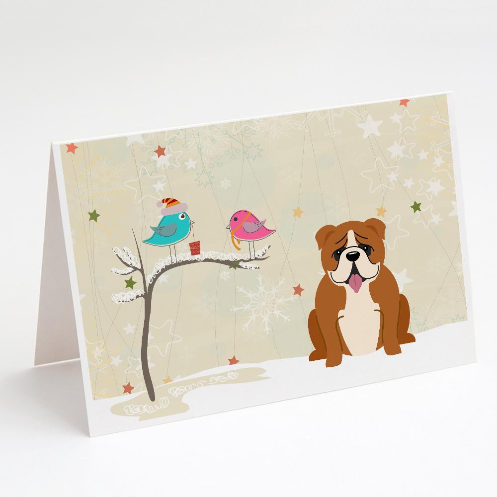 Christmas Presents between Friends English Bulldog - Red and White Greeting Cards Pack of 8 Blank Cards with Envelopes Whimsical A7 Size 5x7