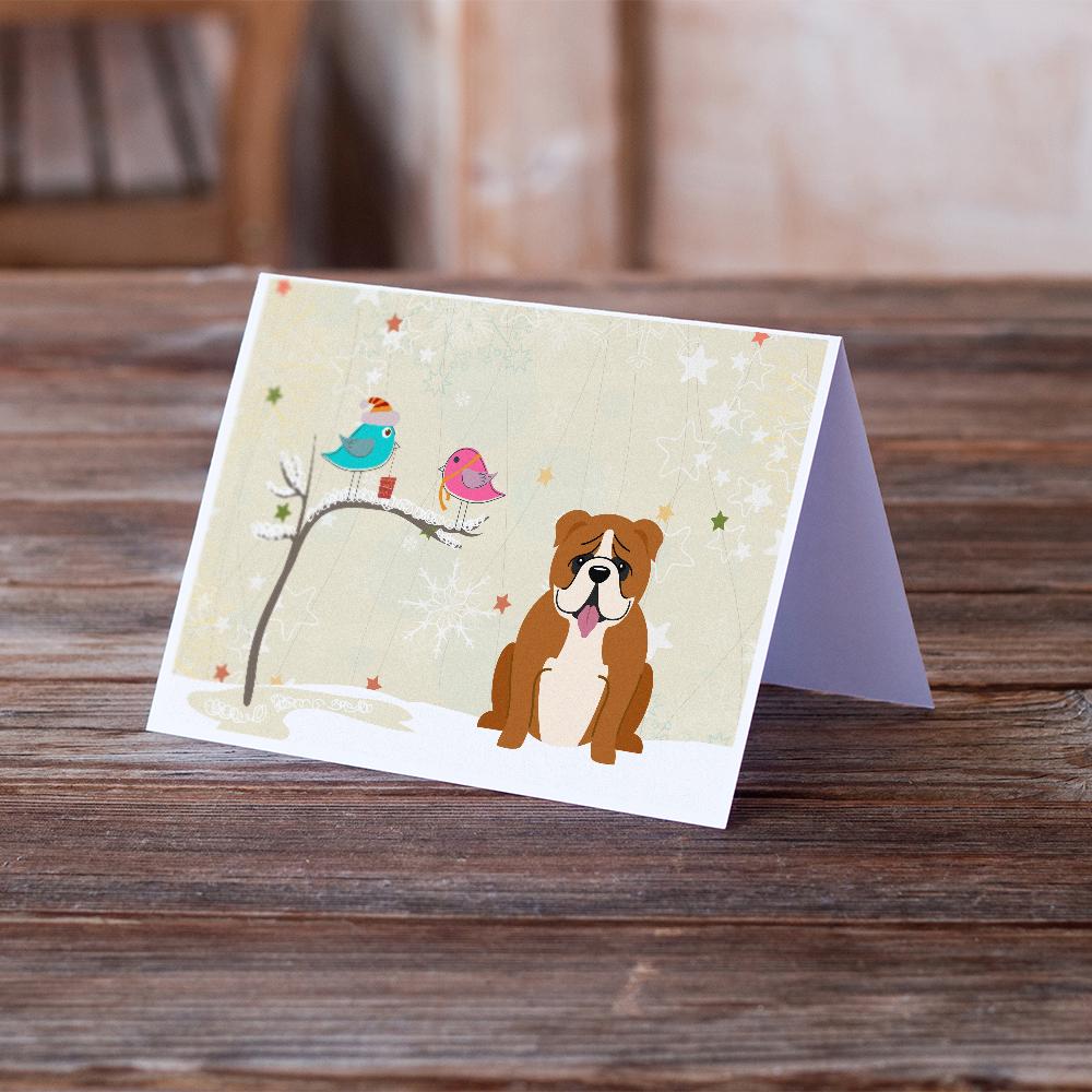 Christmas Presents between Friends English Bulldog - Red and White Greeting Cards Pack of 8 Blank Cards with Envelopes Whimsical A7 Size 5x7