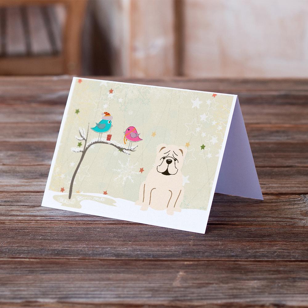 Christmas Presents between Friends English Bulldog - White Greeting Cards Pack of 8 Blank Cards with Envelopes Whimsical A7 Size 5x7