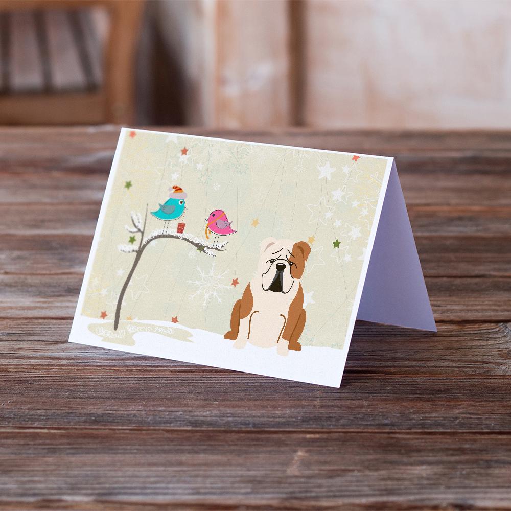 Christmas Presents between Friends English Bulldog - Fawn and White Greeting Cards Pack of 8 Blank Cards with Envelopes Whimsical A7 Size 5x7