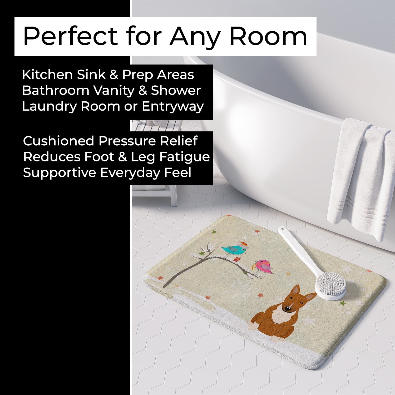 Christmas Presents between Friends Bull Terrier - Red Memory Foam Kitchen Mat Machine Washable Anti-Fatigue Cushion Comfort Bath or Kitchen Rug