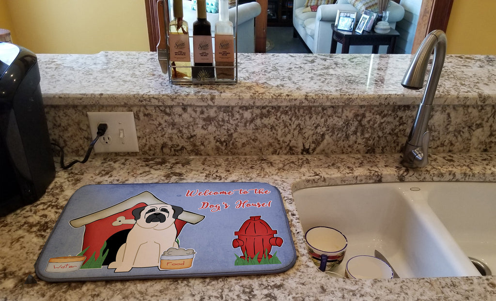 Dog House Collection Mastiff White Dish Drying Mat Absorbent Dish Drying Mat Pad for Kitchen Counter Dish Drainer Mat for Countertop, 14 x 21", Multicolor