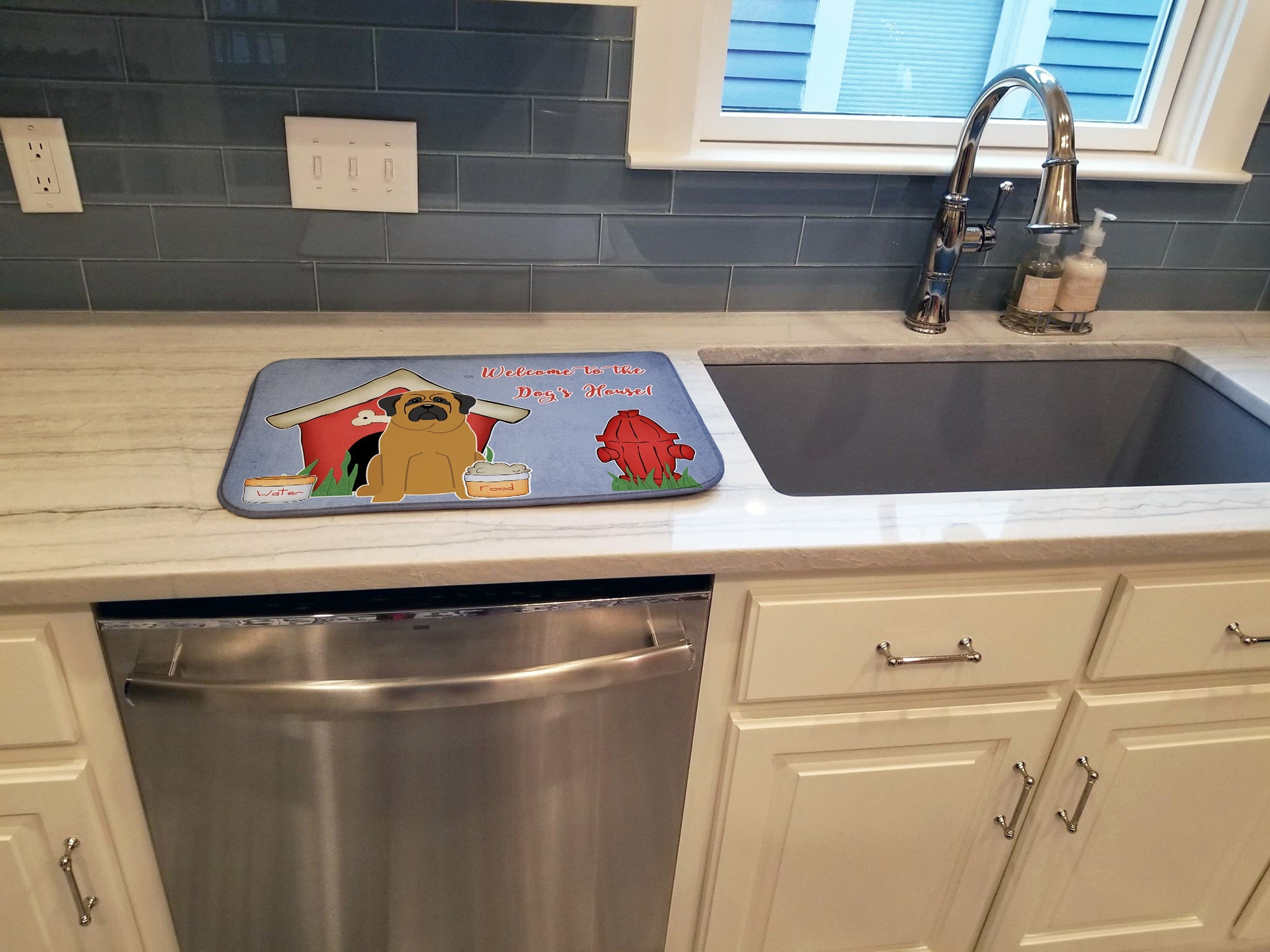 Dog House Collection Mastiff Dish Drying Mat Absorbent Dish Drying Mat Pad for Kitchen Counter Dish Drainer Mat for Countertop, 14 x 21", Multicolor