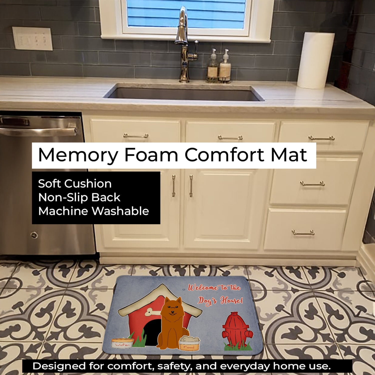 Dog House Collection Karelian Bear Dog Memory Foam Kitchen Mat Machine Washable Anti-Fatigue Cushion Comfort Bath or Kitchen Rug