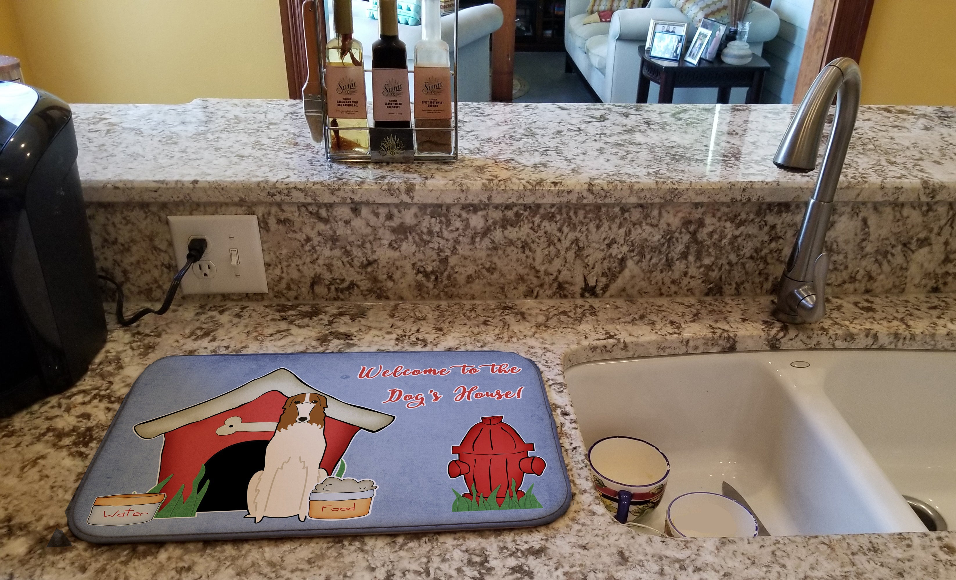 Dog House Collection Borzoi Dish Drying Mat Absorbent Dish Drying Mat Pad for Kitchen Counter Dish Drainer Mat for Countertop, 14 x 21", Multicolor