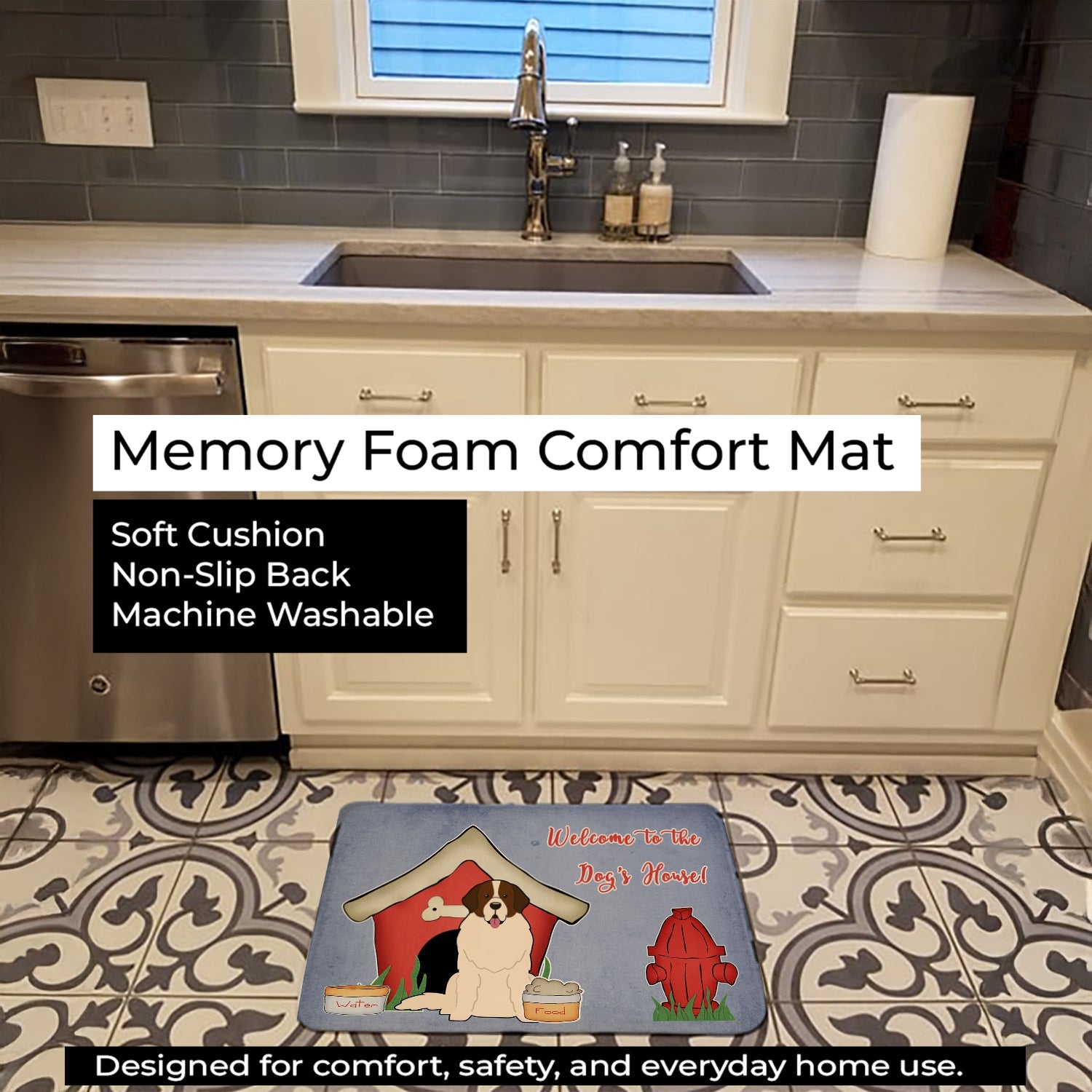 Dog House Collection Moscow Watchdog Memory Foam Kitchen Mat Machine Washable Anti-Fatigue Cushion Comfort Bath or Kitchen Rug