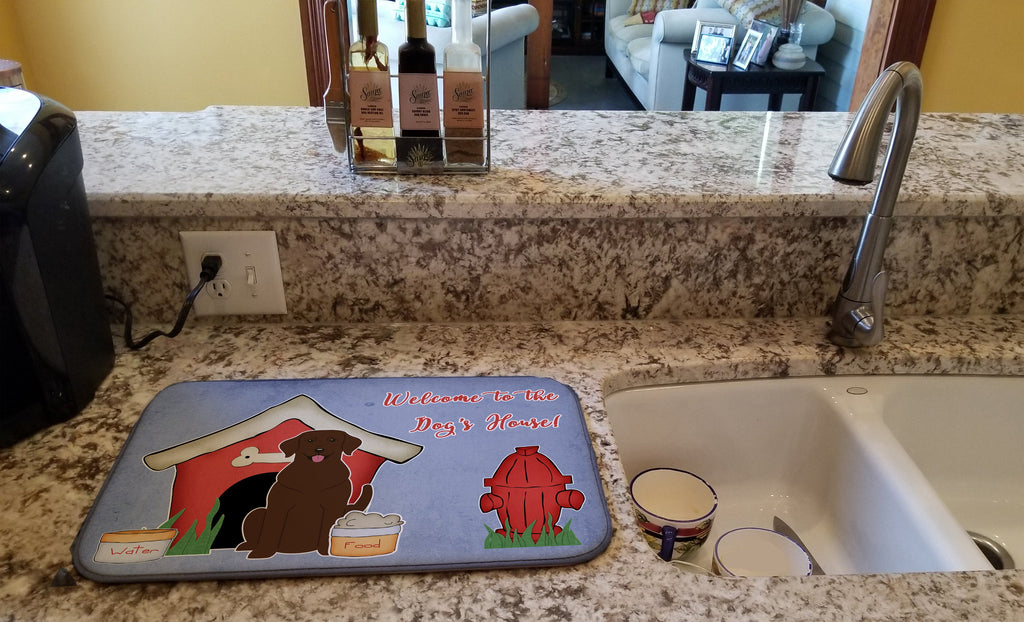 Dog House Collection Chocolate Labrador Dish Drying Mat Absorbent Dish Drying Mat Pad for Kitchen Counter Dish Drainer Mat for Countertop, 14 x 21", Multicolor