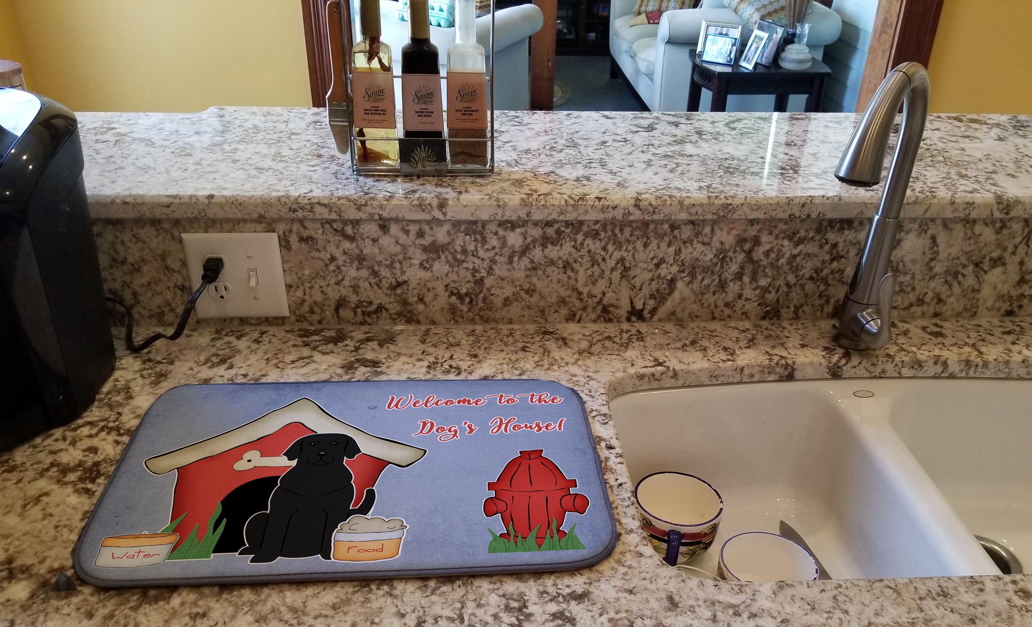 Dog House Collection Black Labrador Dish Drying Mat Absorbent Dish Drying Mat Pad for Kitchen Counter Dish Drainer Mat for Countertop, 14 x 21", Multicolor
