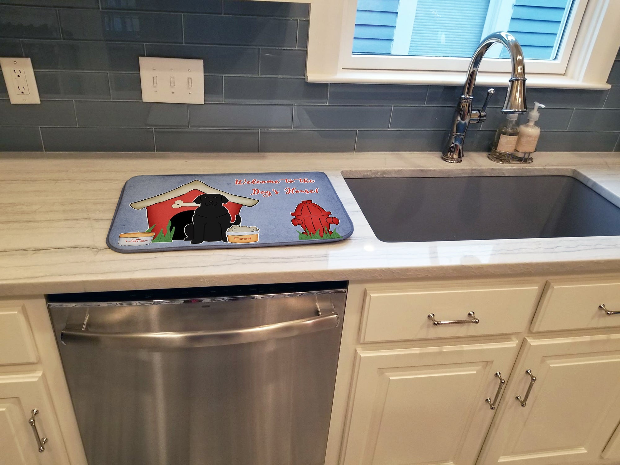 Dog House Collection Black Labrador Dish Drying Mat Absorbent Dish Drying Mat Pad for Kitchen Counter Dish Drainer Mat for Countertop, 14 x 21", Multicolor