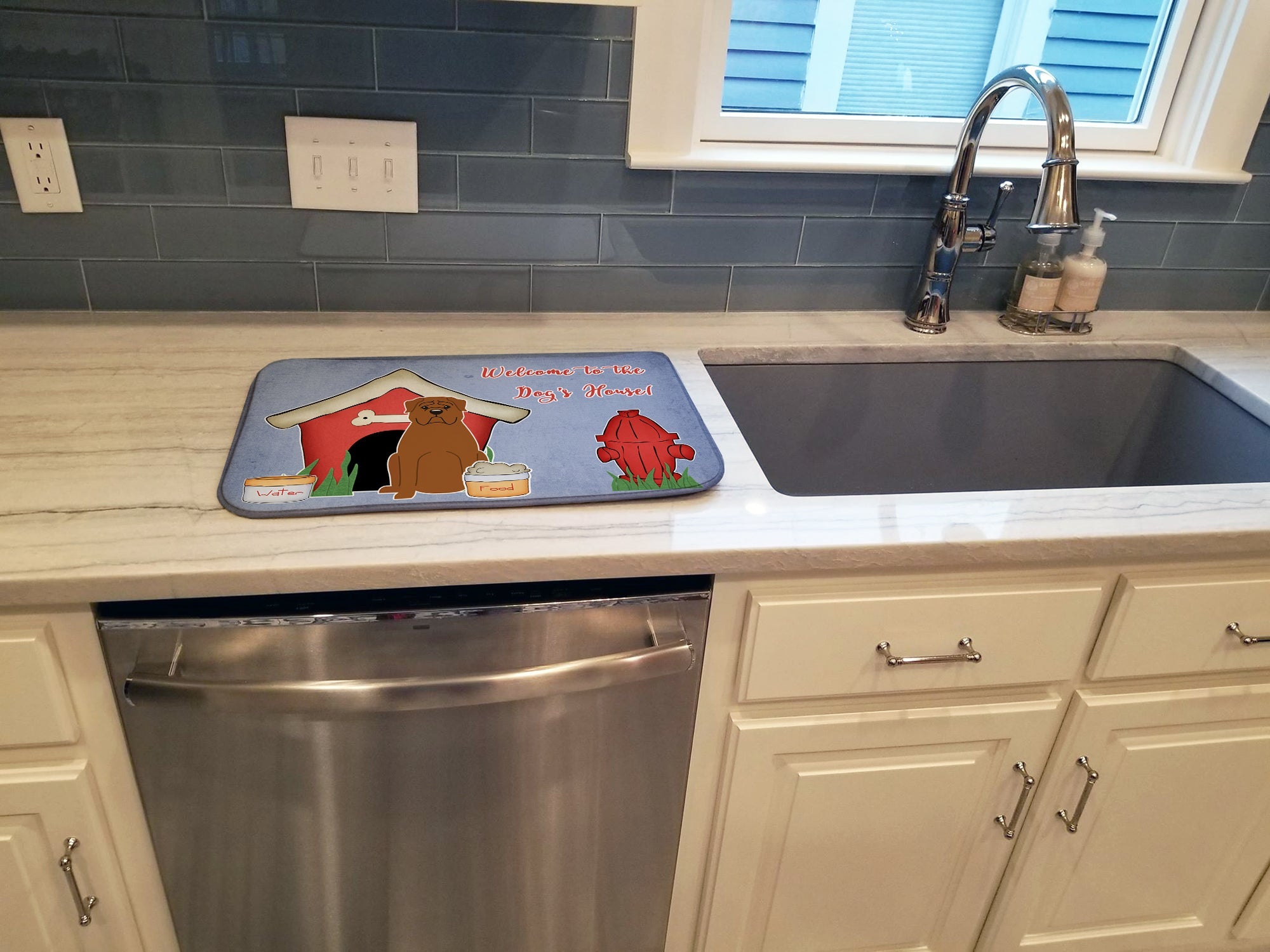 Dog House Collection Dogue de Bourdeaux Dish Drying Mat Absorbent Dish Drying Mat Pad for Kitchen Counter Dish Drainer Mat for Countertop, 14 x 21", Multicolor