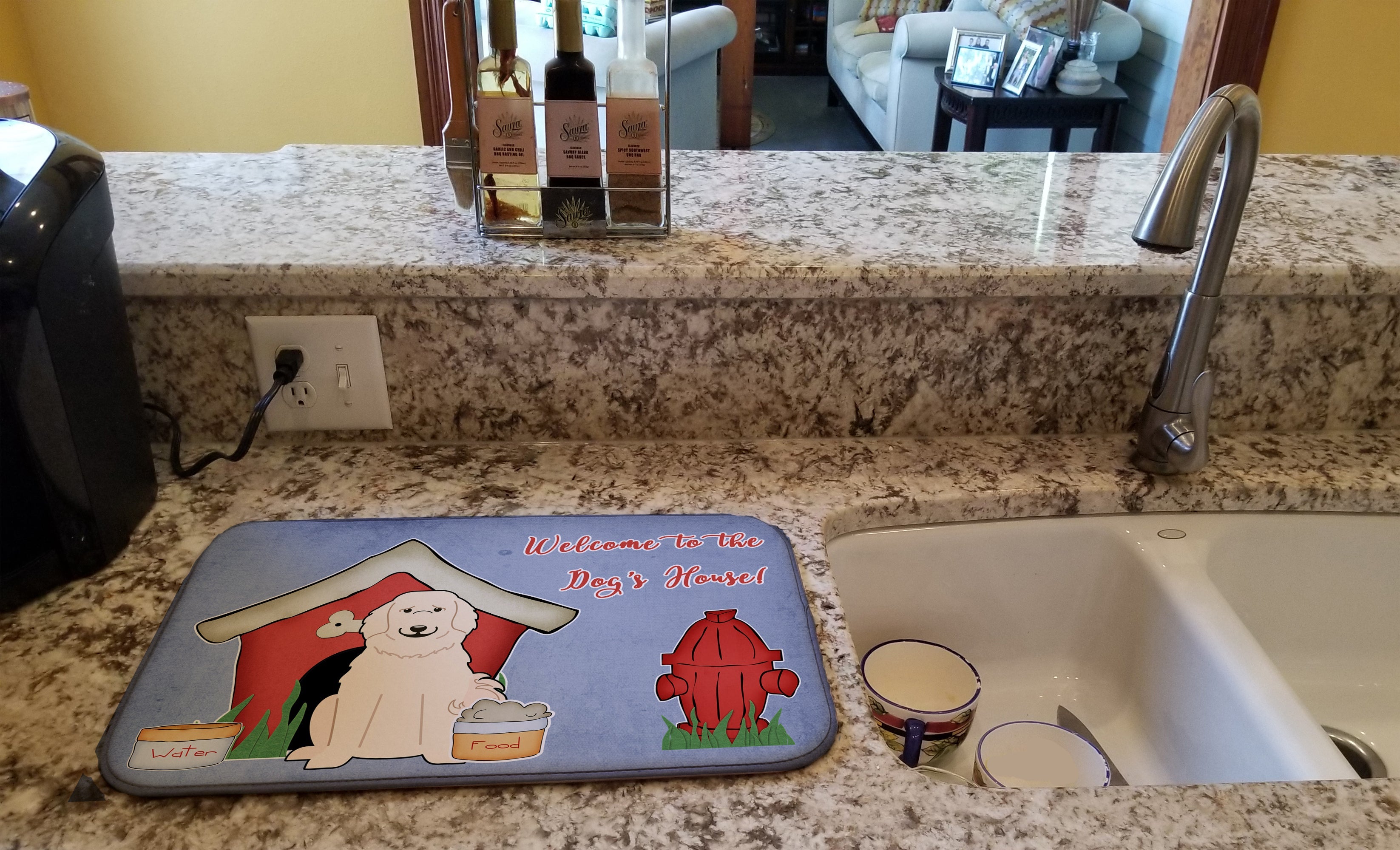 Dog House Collection Great Pyrenese Dish Drying Mat Absorbent Dish Drying Mat Pad for Kitchen Counter Dish Drainer Mat for Countertop, 14 x 21", Multicolor