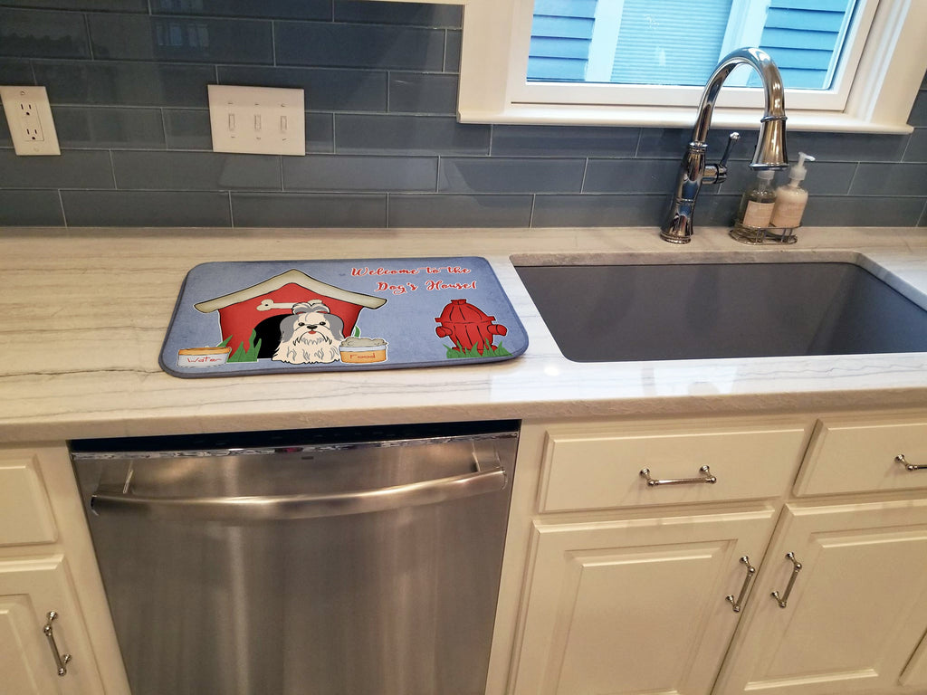Dog House Collection Shih Tzu Silver White Dish Drying Mat Absorbent Dish Drying Mat Pad for Kitchen Counter Dish Drainer Mat for Countertop, 14 x 21", Multicolor
